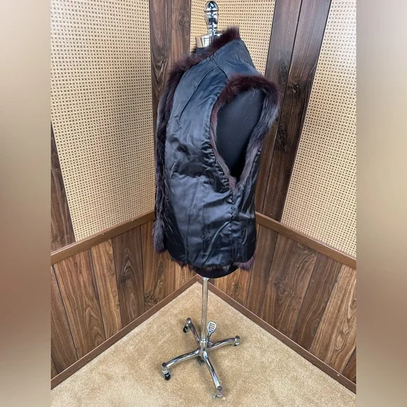 BEAUTIFUL VINTAGE DARK BROWN ALMOST BLACK FOX FUR VEST JACKET COAT LARGE - Picture 9 of 10